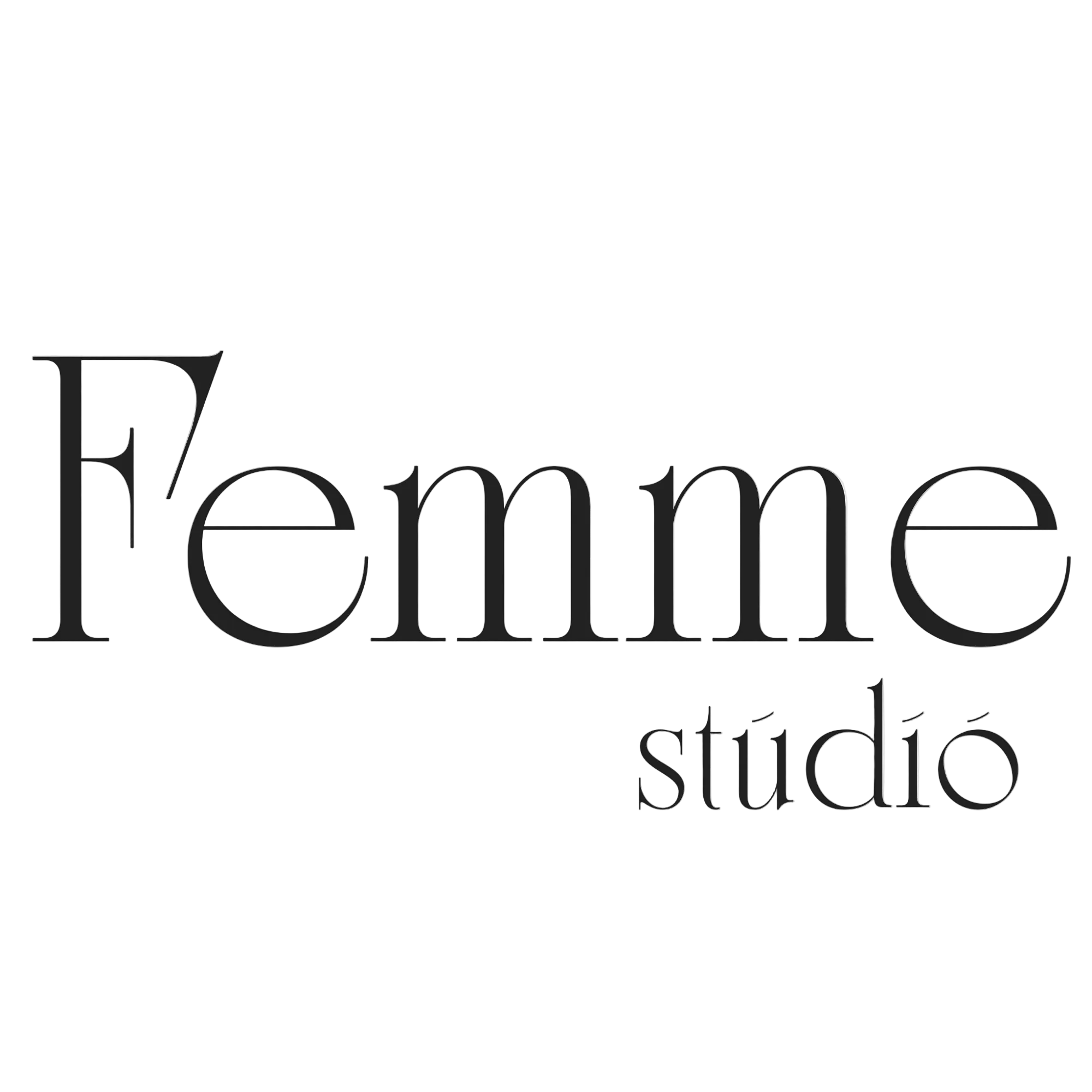 The logo for 'Femme studio' is displayed in elegant black typography against a solid light gray background.